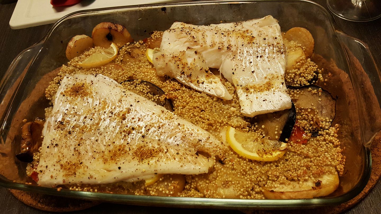 Ovenschotel Witte vis met aubergine en pastinaak